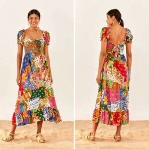 Farm Rio Women’s Sunny Mix Square Neck Midi Dress